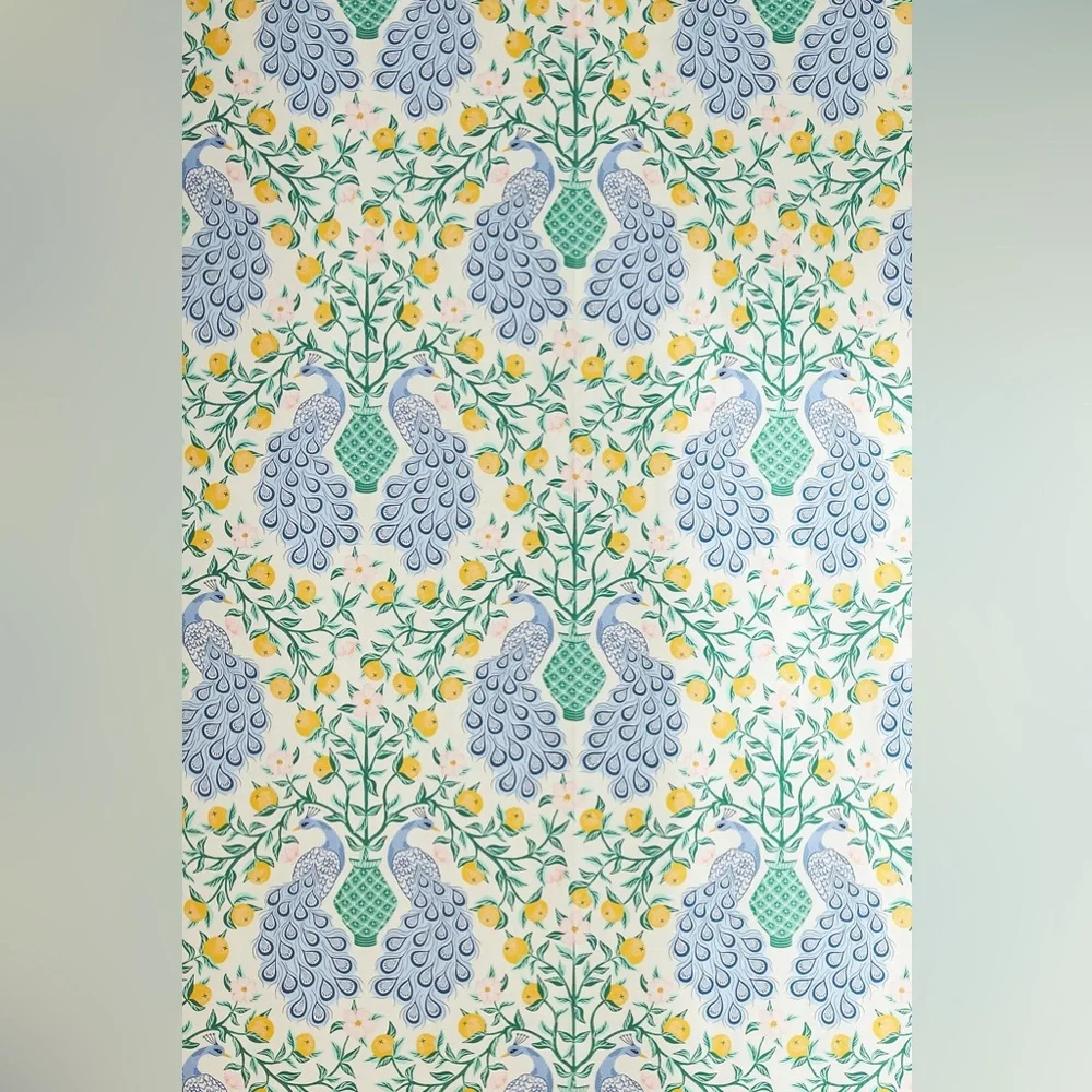 New Anthropologie Home Decor Milton & King Lemon Peacock Wallpaper Wall Paper